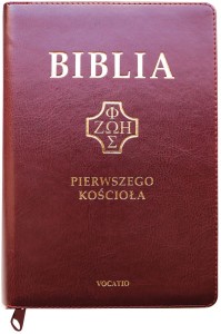 Biblia pierwszego Kościoła okładka PU, burgundowa z paginatorami i suwakiem